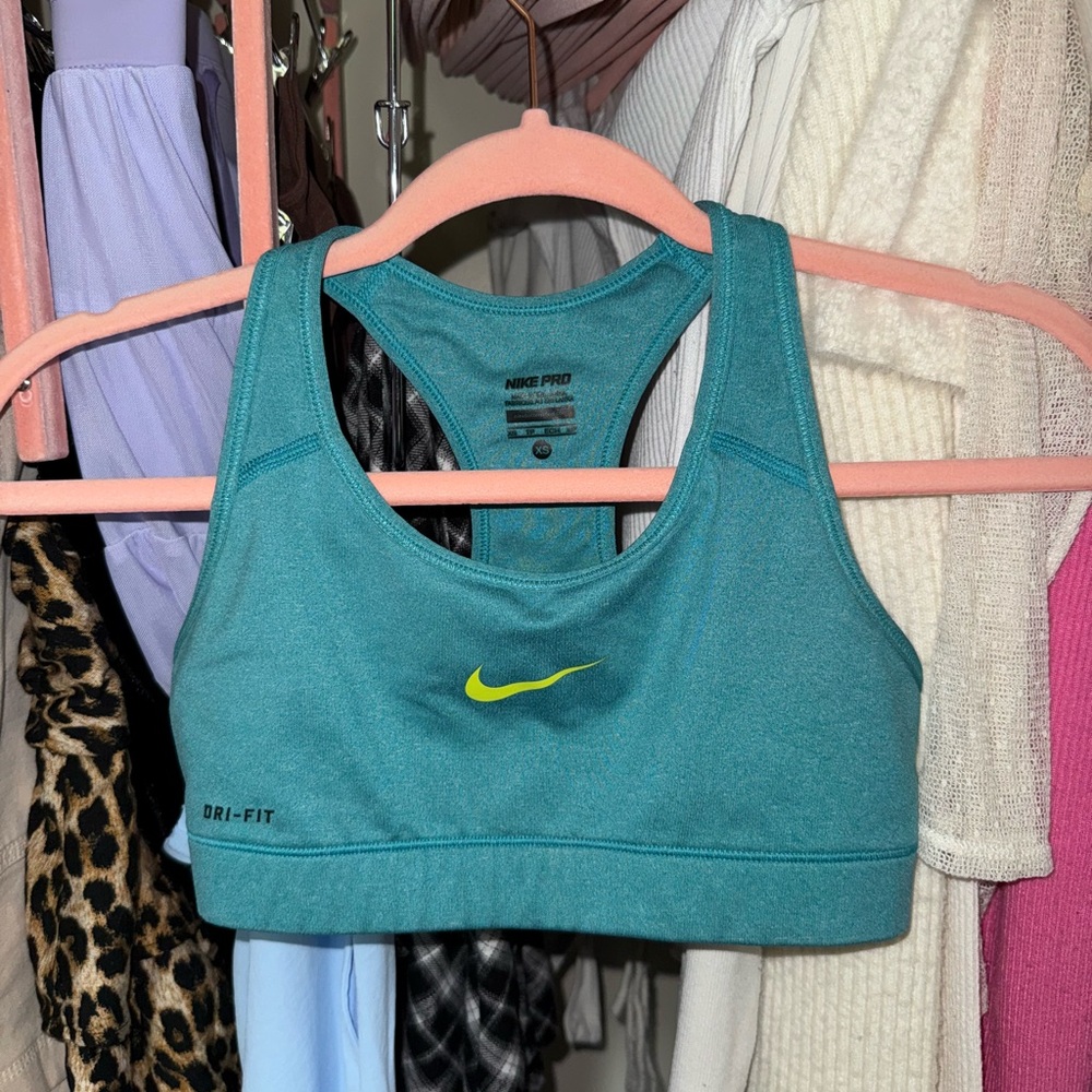 Nike Teal Dri-FIT Sports Bra with Yellow Swoosh